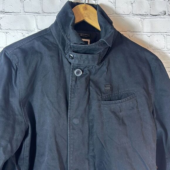 G Star Raw Raw Correct Mens Black Denim Jacket Trench Coat size L Large Cotton - Picture 2 of 15